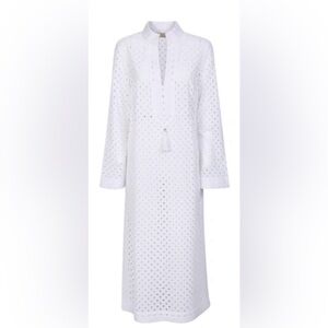 Tory Burch White Eyelet Midi Kaftan Dress